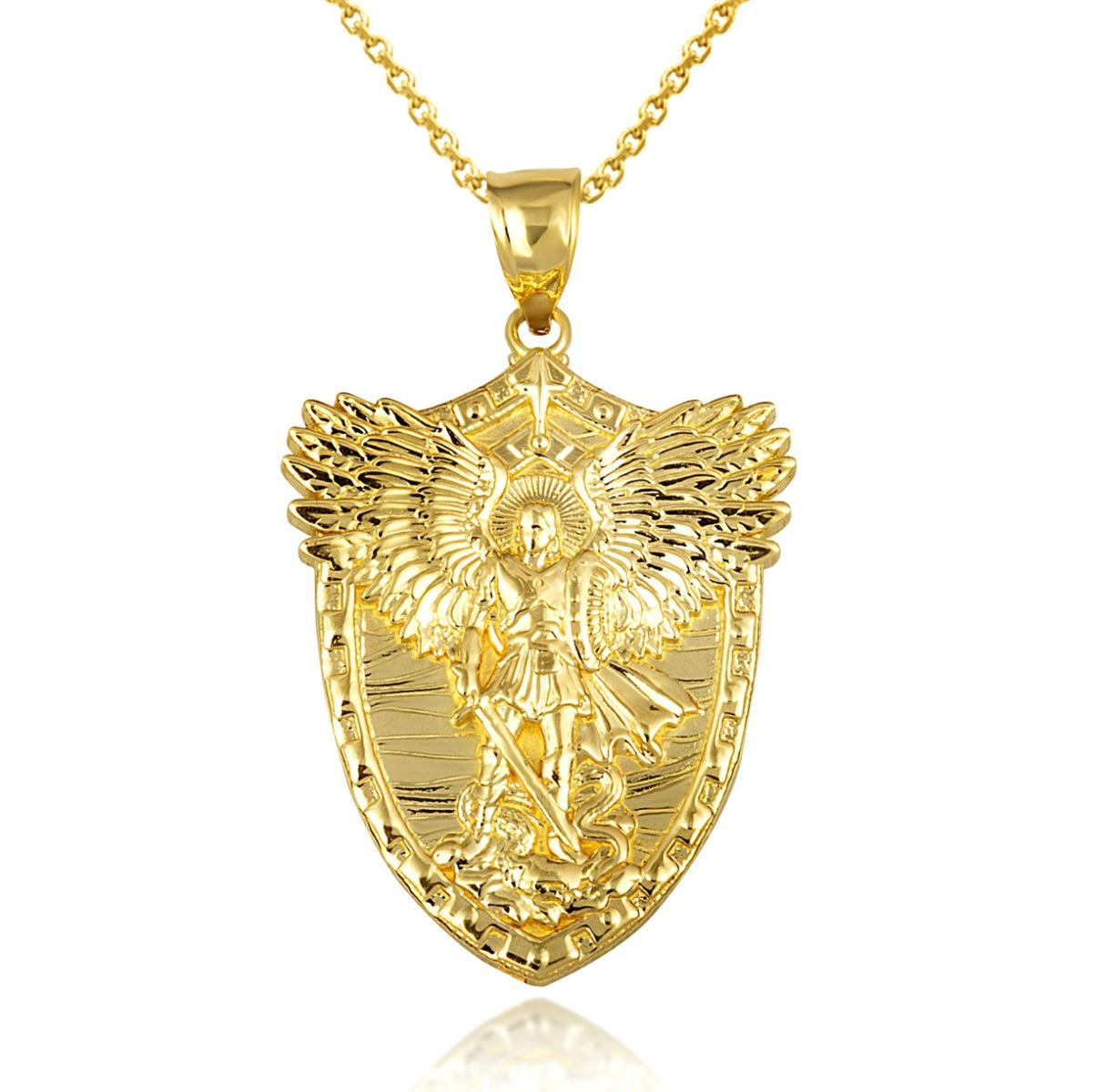 Gold Archangel Michael Wings Sword & Shield Pendant Chain