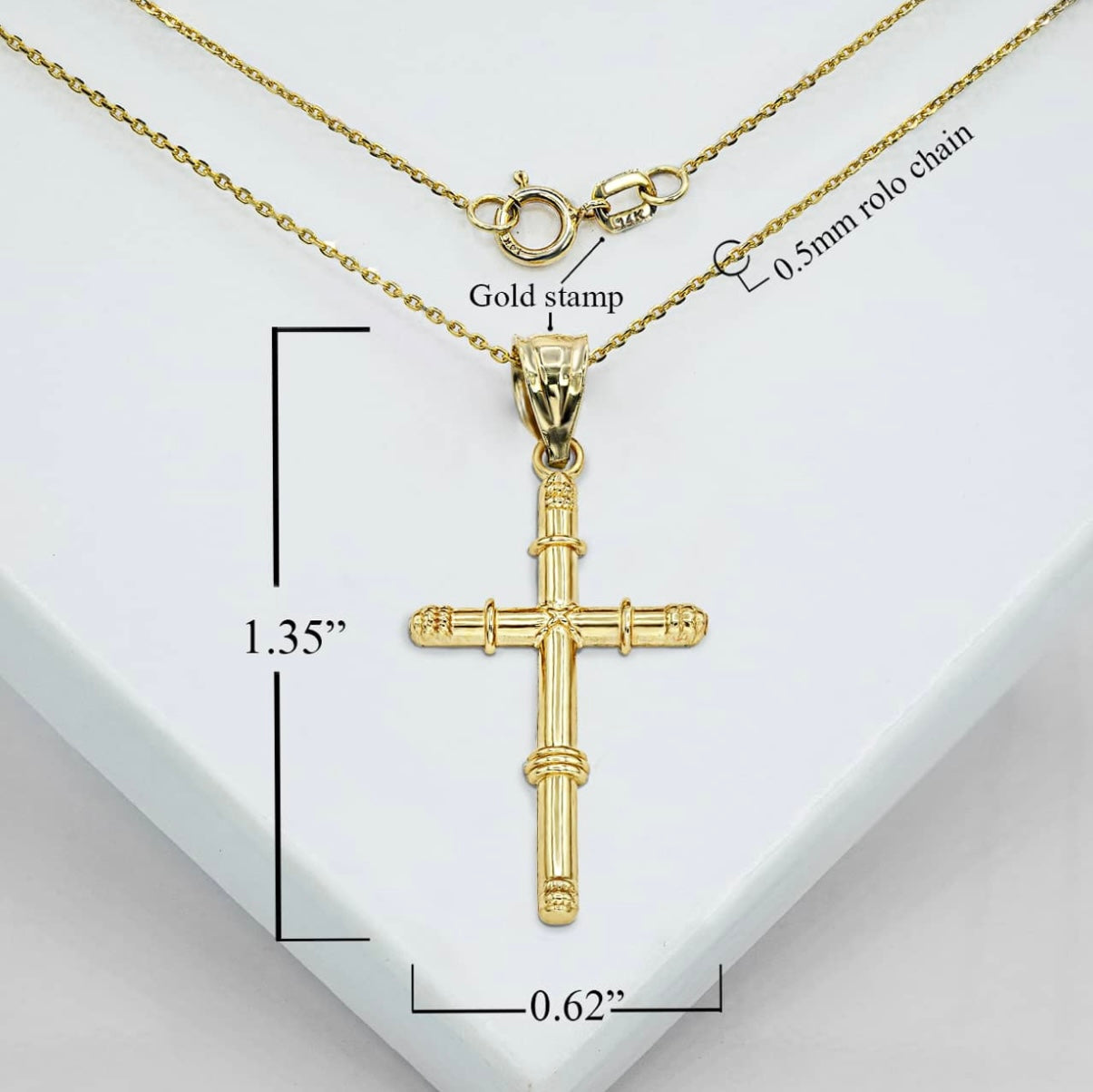 Gold Bamboo Textured Cross Pendant Chain