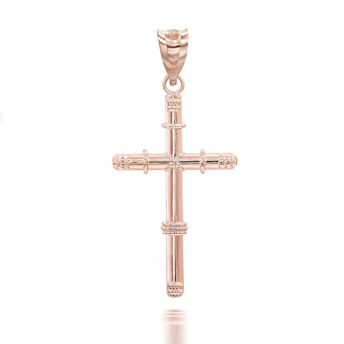 Gold Bamboo Textured Cross Pendant Chain