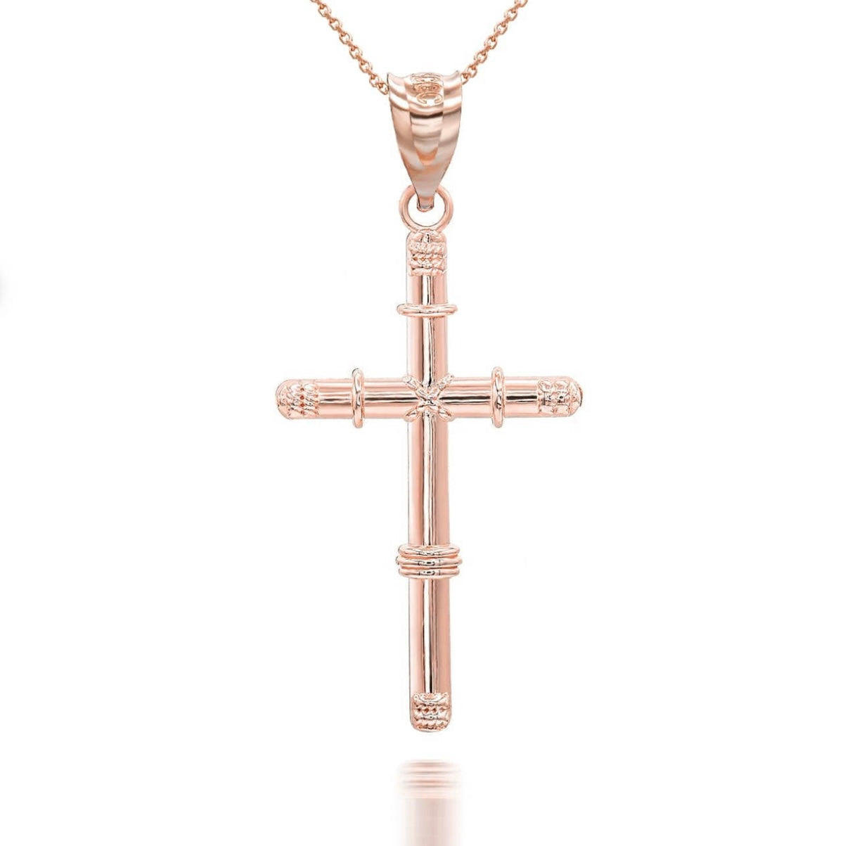 Gold Bamboo Textured Cross Pendant Chain