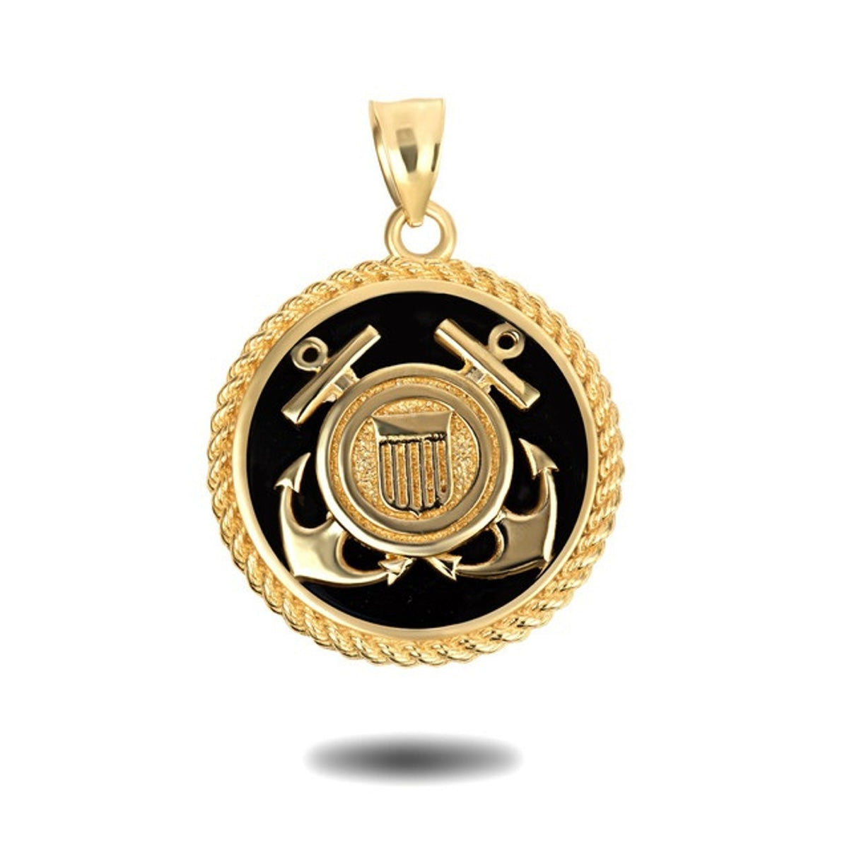 Gold Black Onyx Anchors United States Coast Guard Seal Pendant Chain