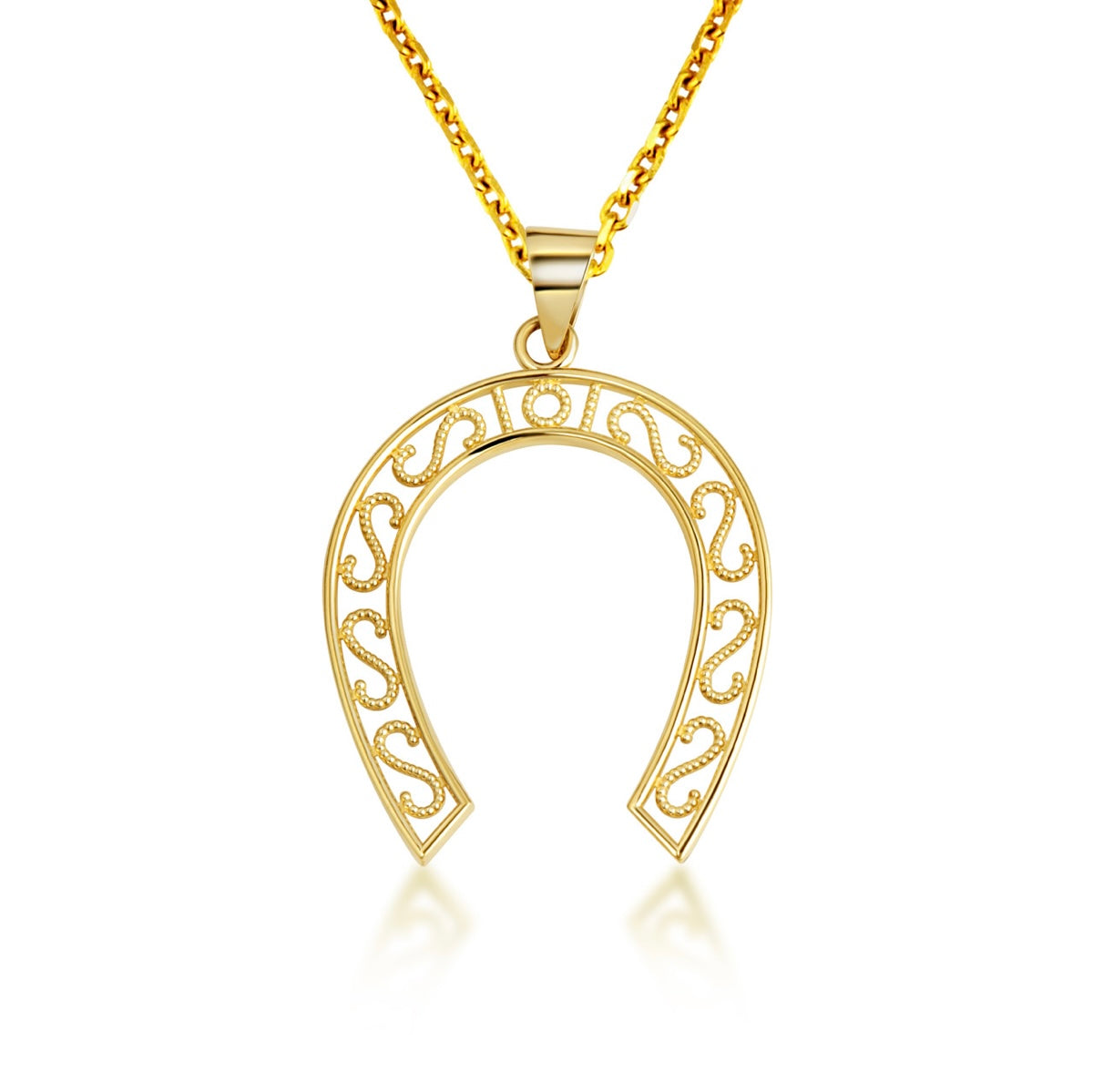 Gold Lucky Horseshoe Filigree Pendant Chain