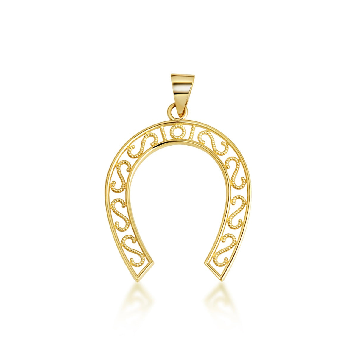 Gold Lucky Horseshoe Filigree Pendant Chain
