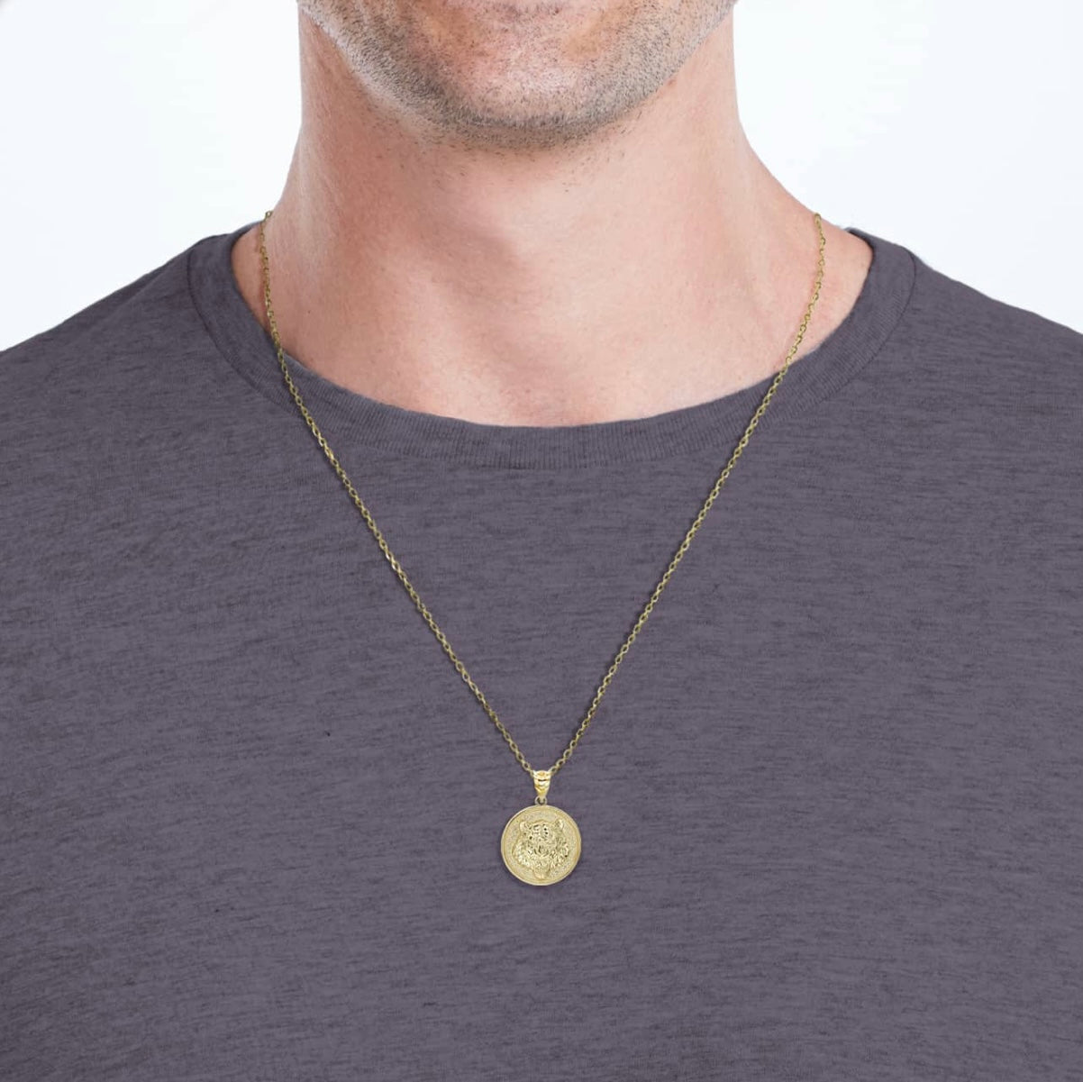Gold Roaring Tiger Medallion Pendant Chain