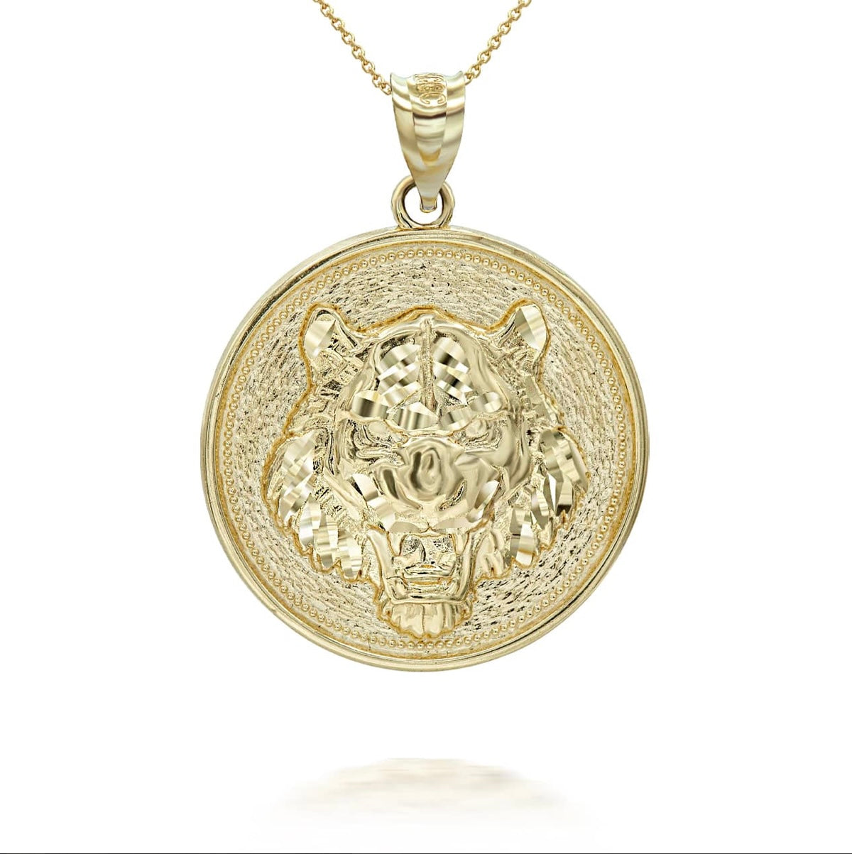 Gold Roaring Tiger Medallion Pendant Chain