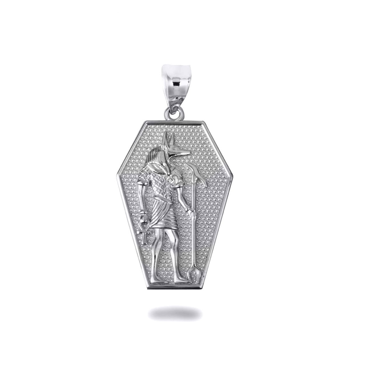 Solid Gold Egyptian Anubis Coffin Ankh Cross Beaded Pendant Chain
