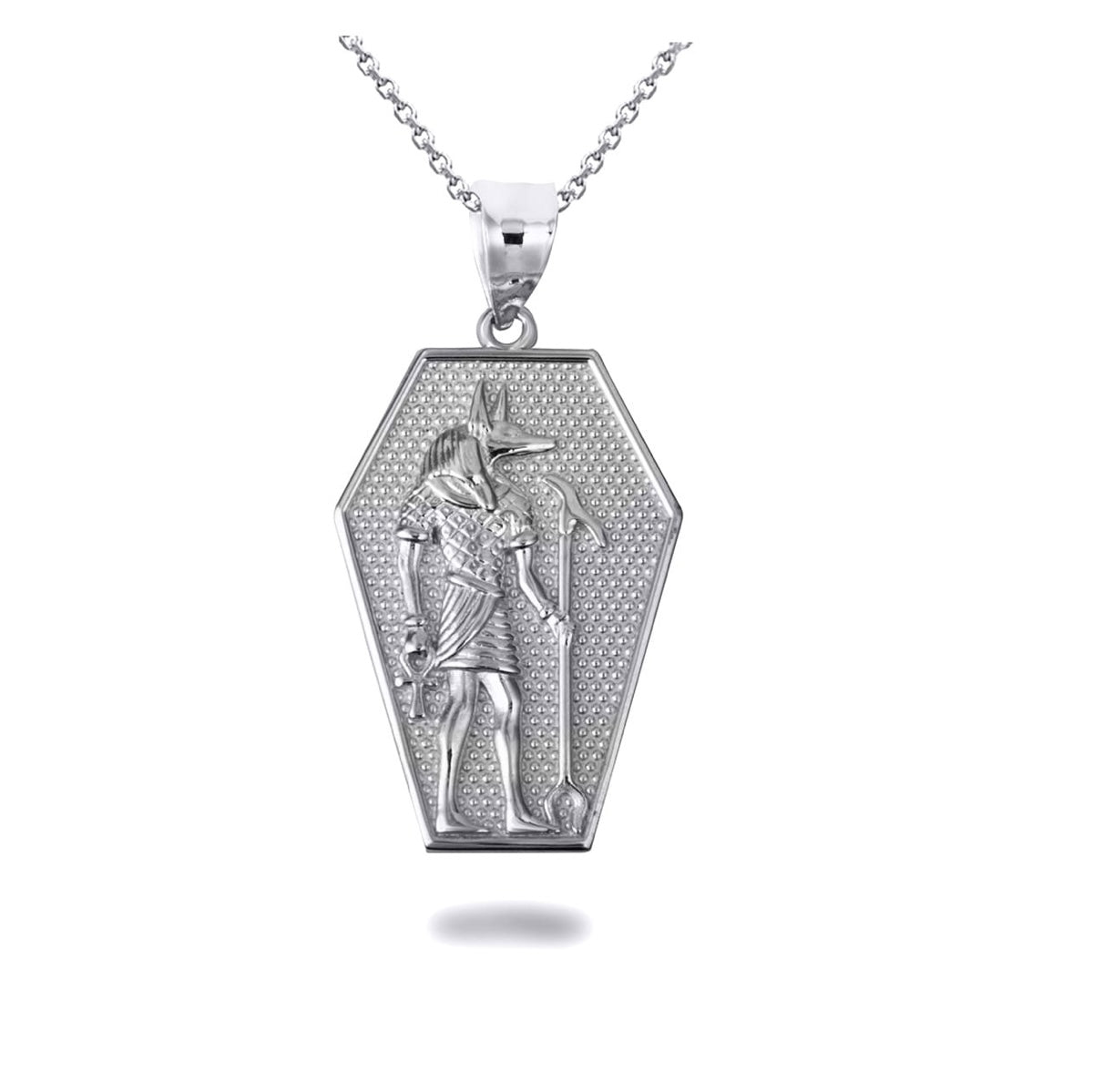 Solid Gold Egyptian Anubis Coffin Ankh Cross Beaded Pendant Chain