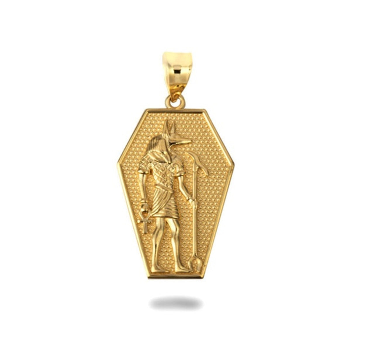 Solid Gold Egyptian Anubis Coffin Ankh Cross Beaded Pendant Chain