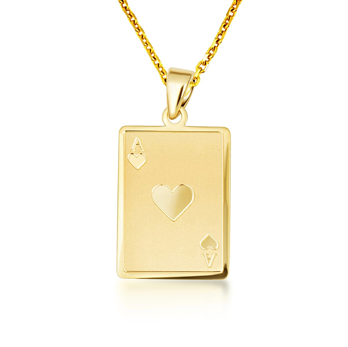 14K Yellow Gold Ace Of Hearts Playing Cards Pendant Chain