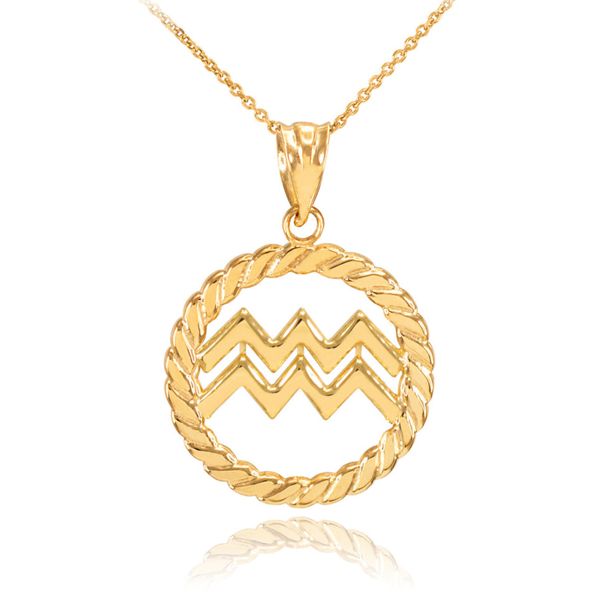 12 Gold Astrological Zodiac Sign In Circle Rope Pendant Chain