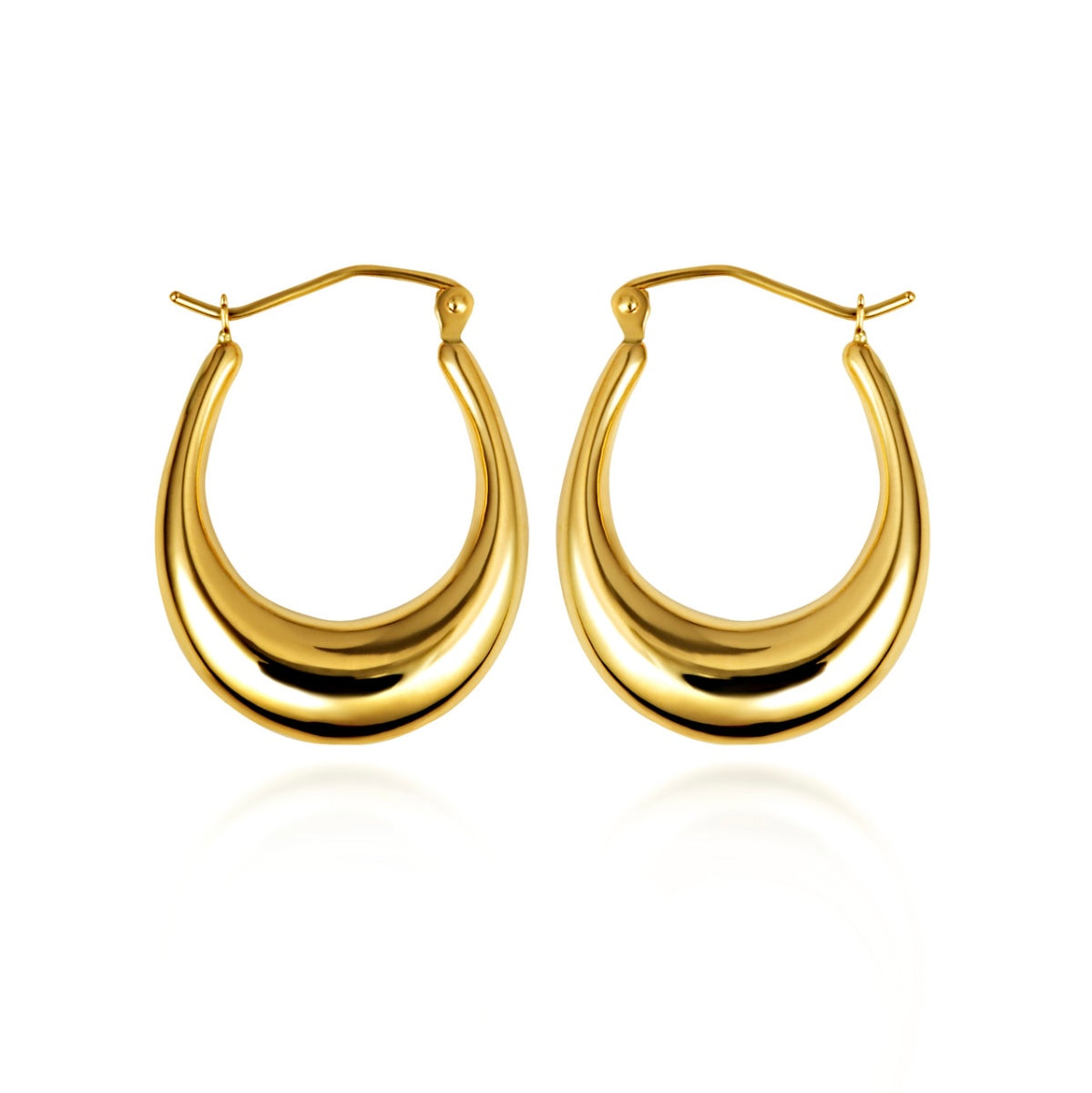 Solid Yellow Gold Oval Hoop Earrings
