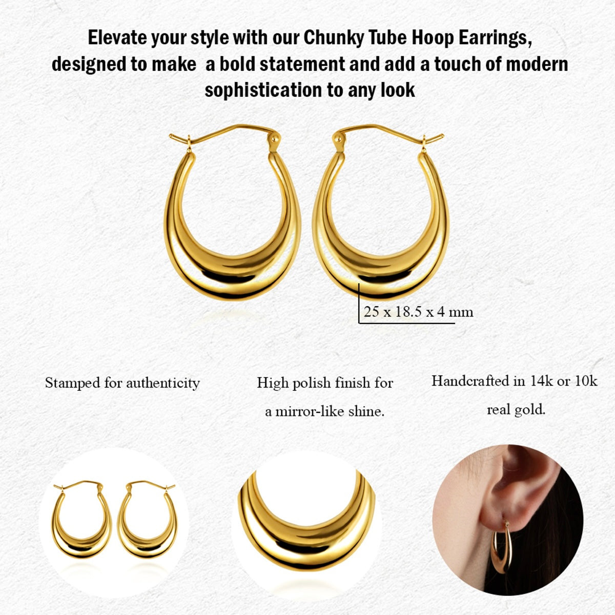 Solid Yellow Gold Oval Hoop Earrings