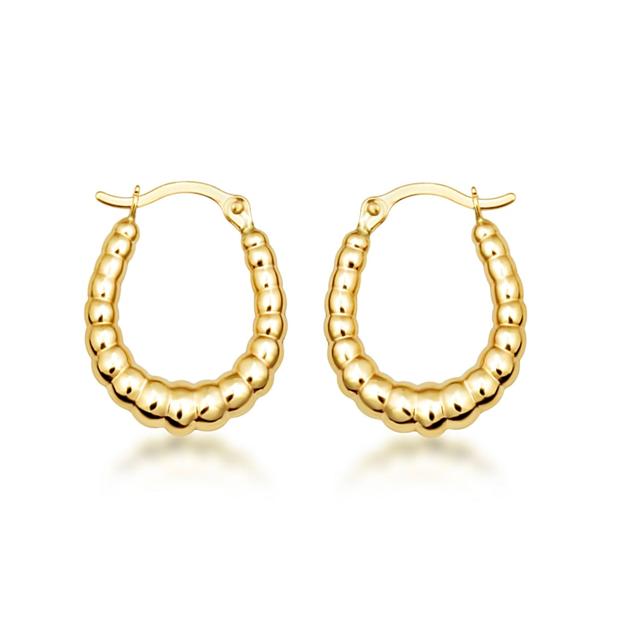 Yellow-Gold Beaded Oval Hoop Earrings