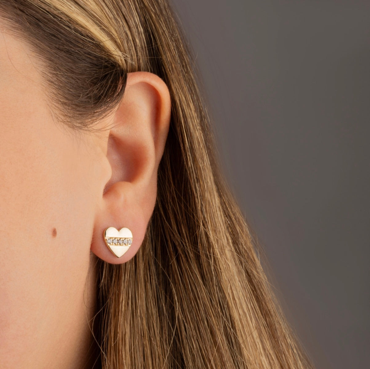 Gold Diamond Heart Stud Earrings and Necklace