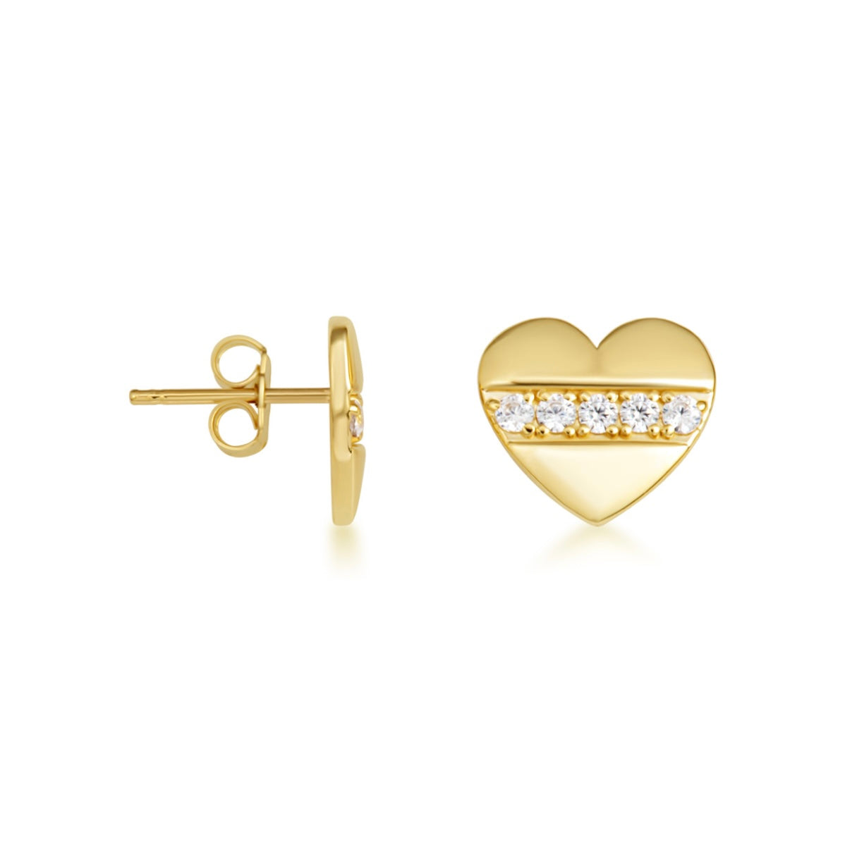 Gold Diamond Heart Stud Earrings and Necklace