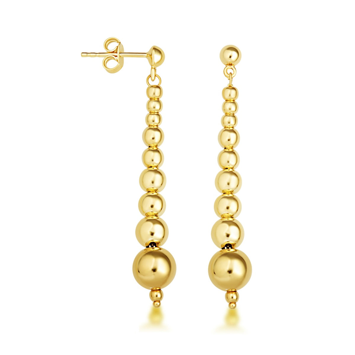 14k Yellow-Gold Ball Beaded Drop Dangle Stud Earrings