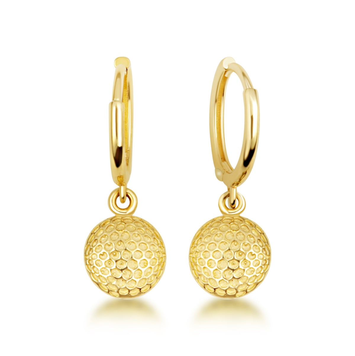 Yellow-Gold Golf Ball Textured Drop Huggie Earrings
