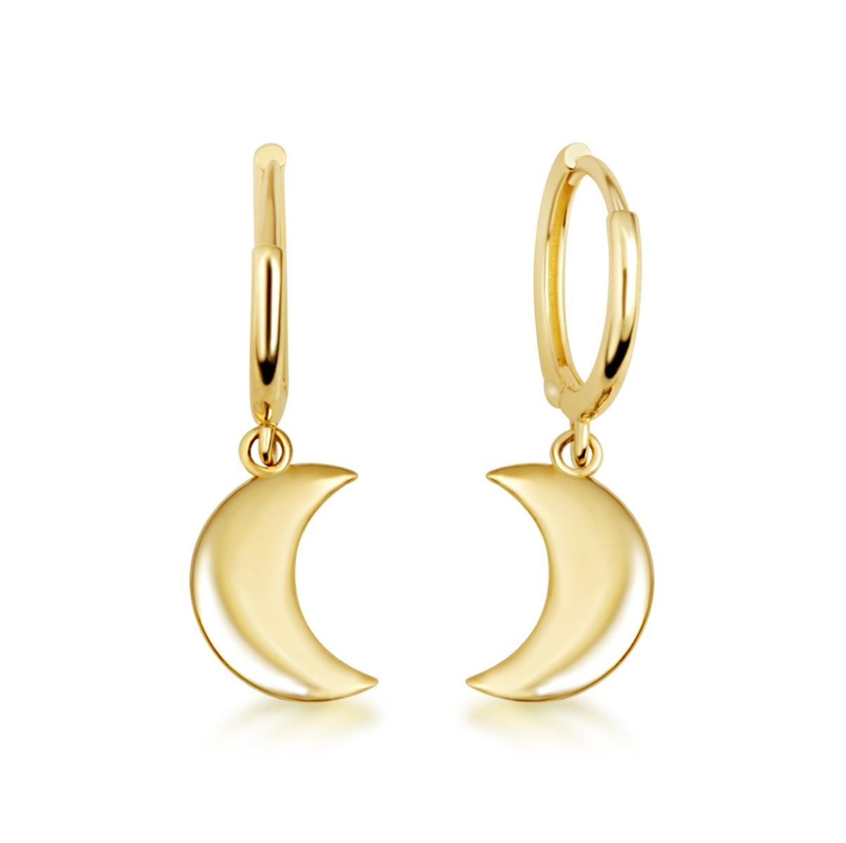 Yellow-Gold Crescent Moon Drop Huggie Hoop Earrings