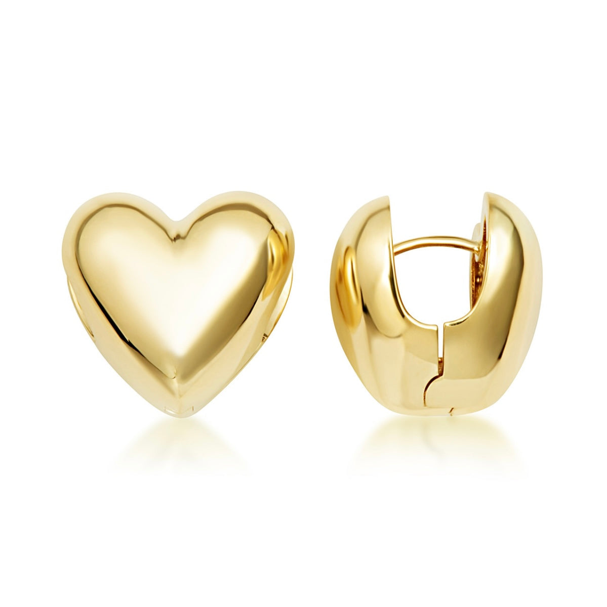 14K Yellow-Gold Puffed Heart Huggie Hoop Earrings
