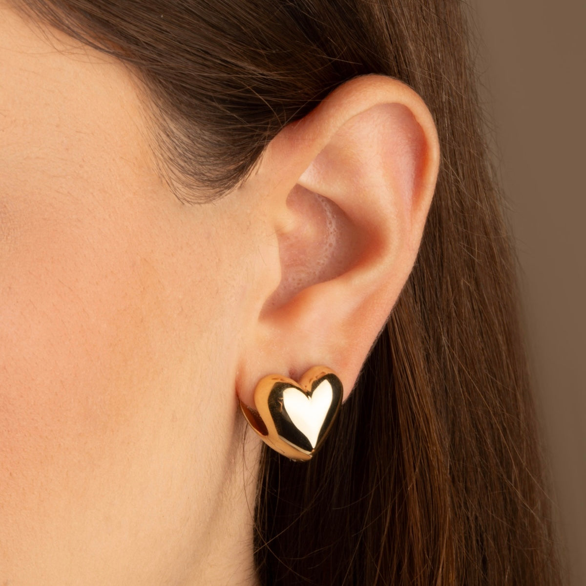 14K Yellow-Gold Puffed Heart Huggie Hoop Earrings