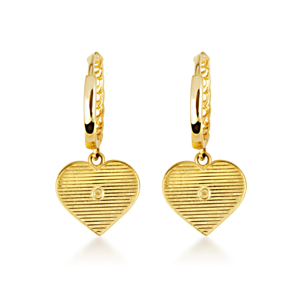 Yellow-Gold Heart Shape Love Cuban Link Huggie Hoop Earrings