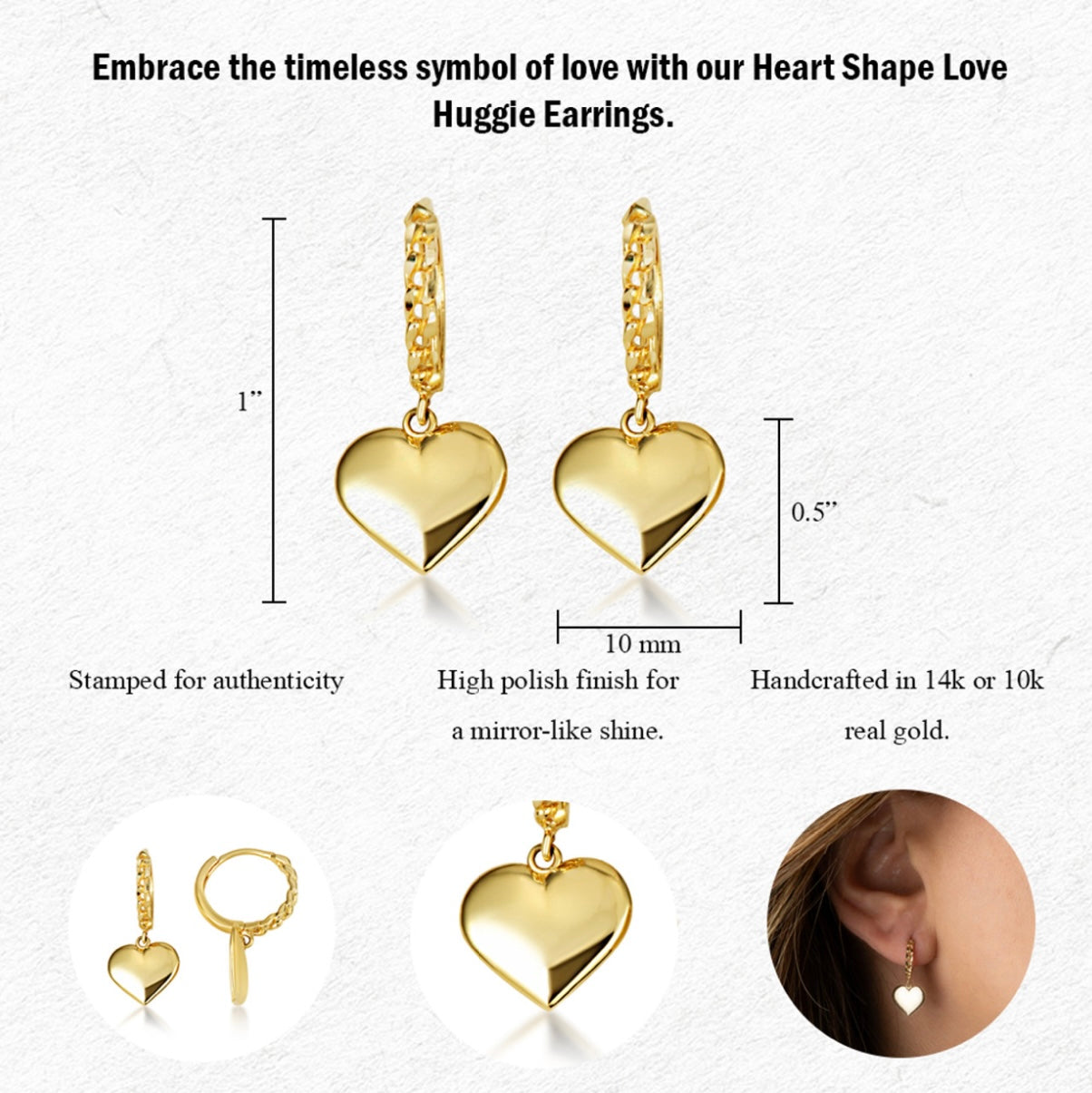 Yellow-Gold Heart Shape Love Cuban Link Huggie Hoop Earrings