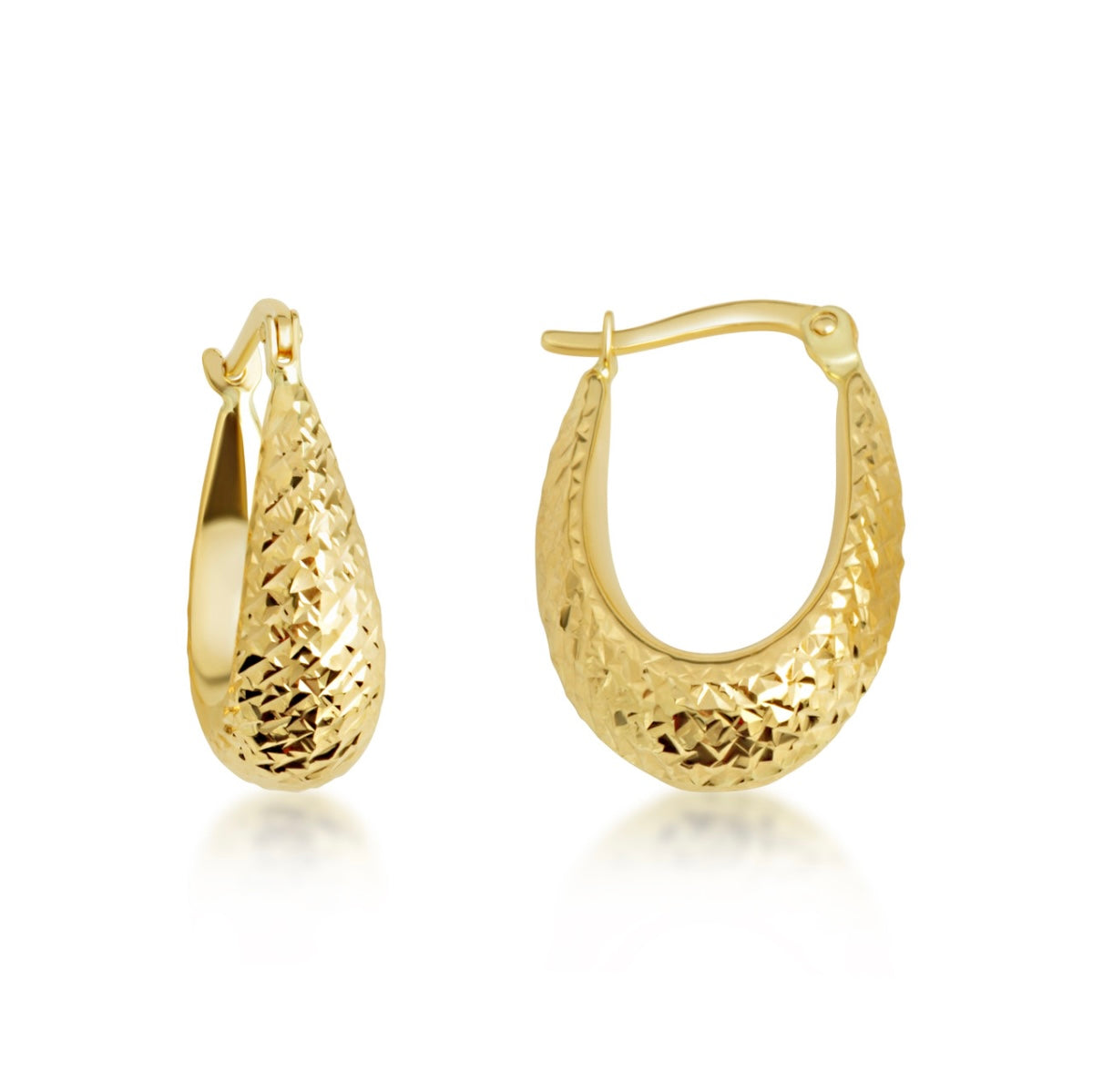 14K Yellow-Gold Textured Oval Hoop Earrings