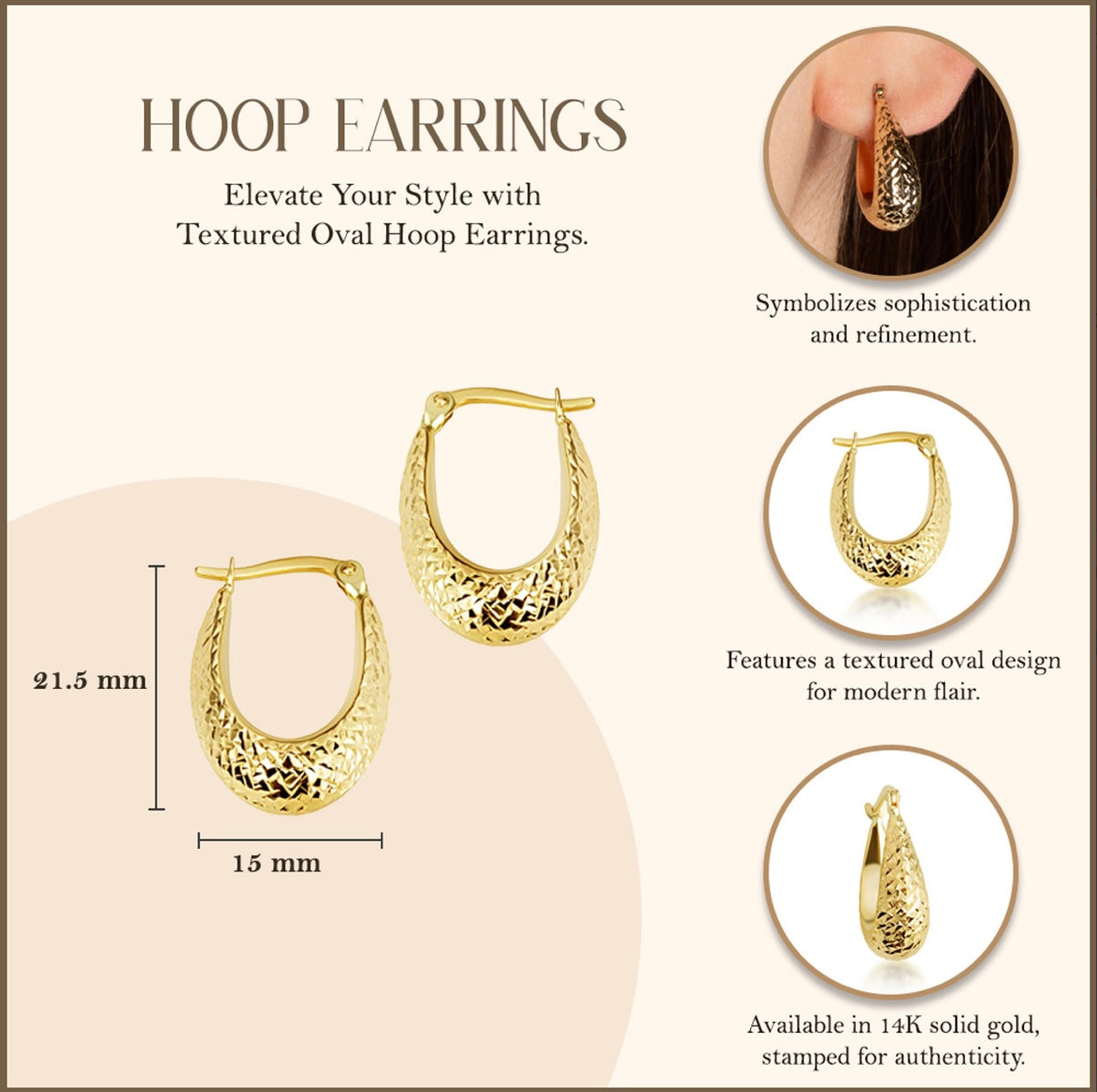 14K Yellow-Gold Textured Oval Hoop Earrings