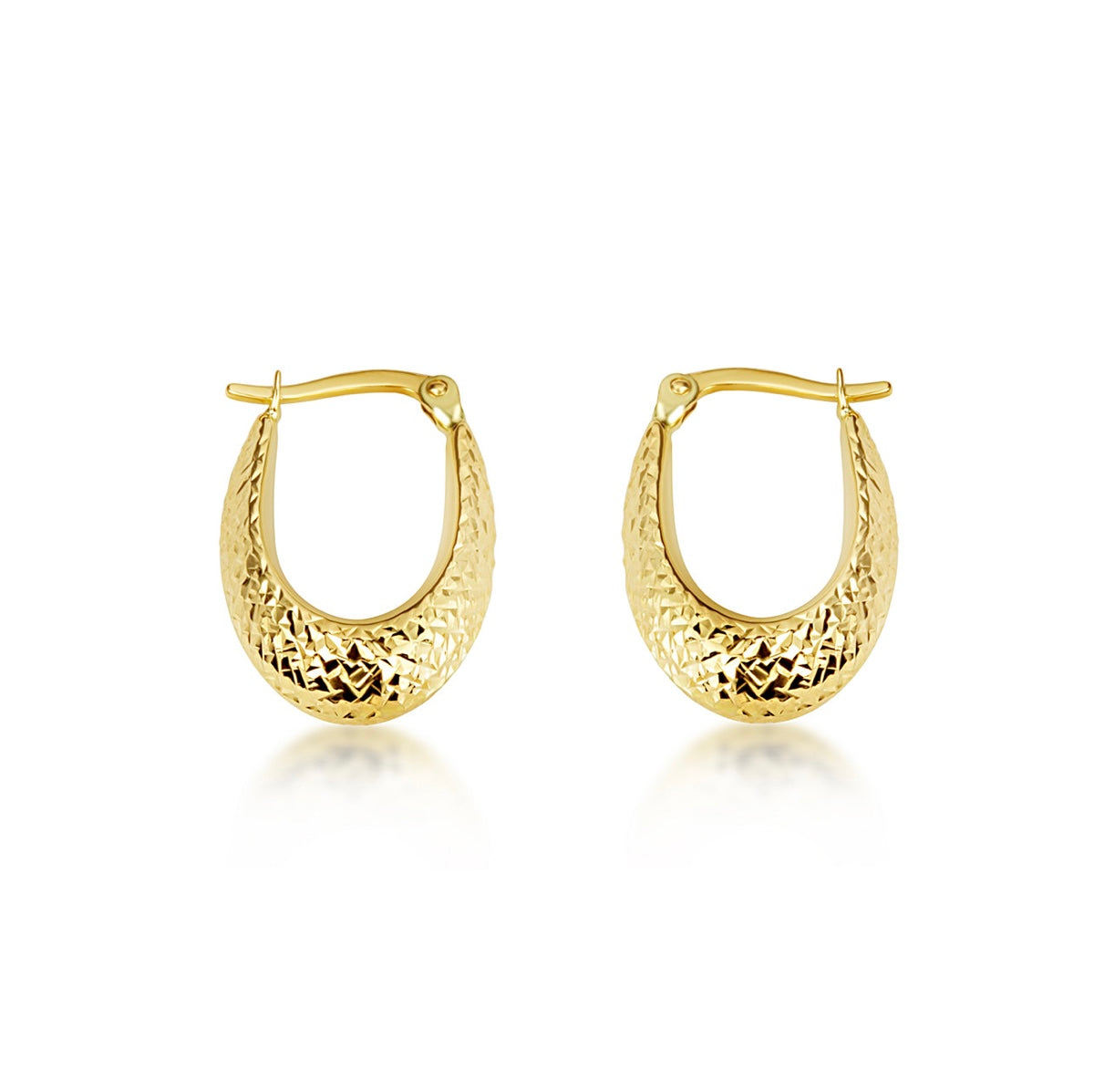 14K Yellow-Gold Textured Oval Hoop Earrings