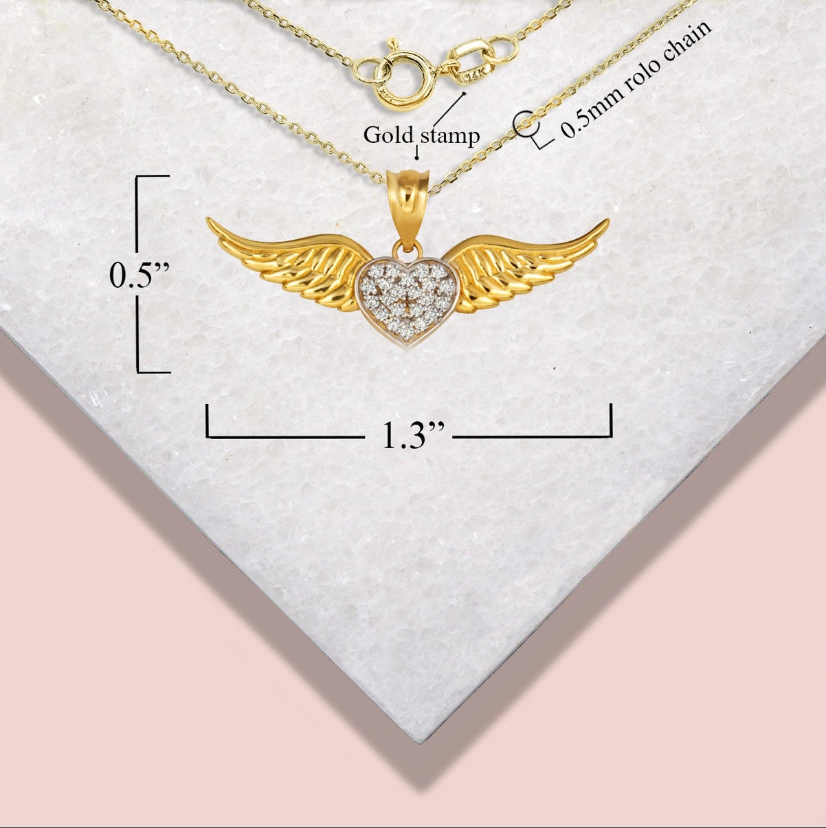Gold Diamond Studded Winged Heart Pendant Necklace