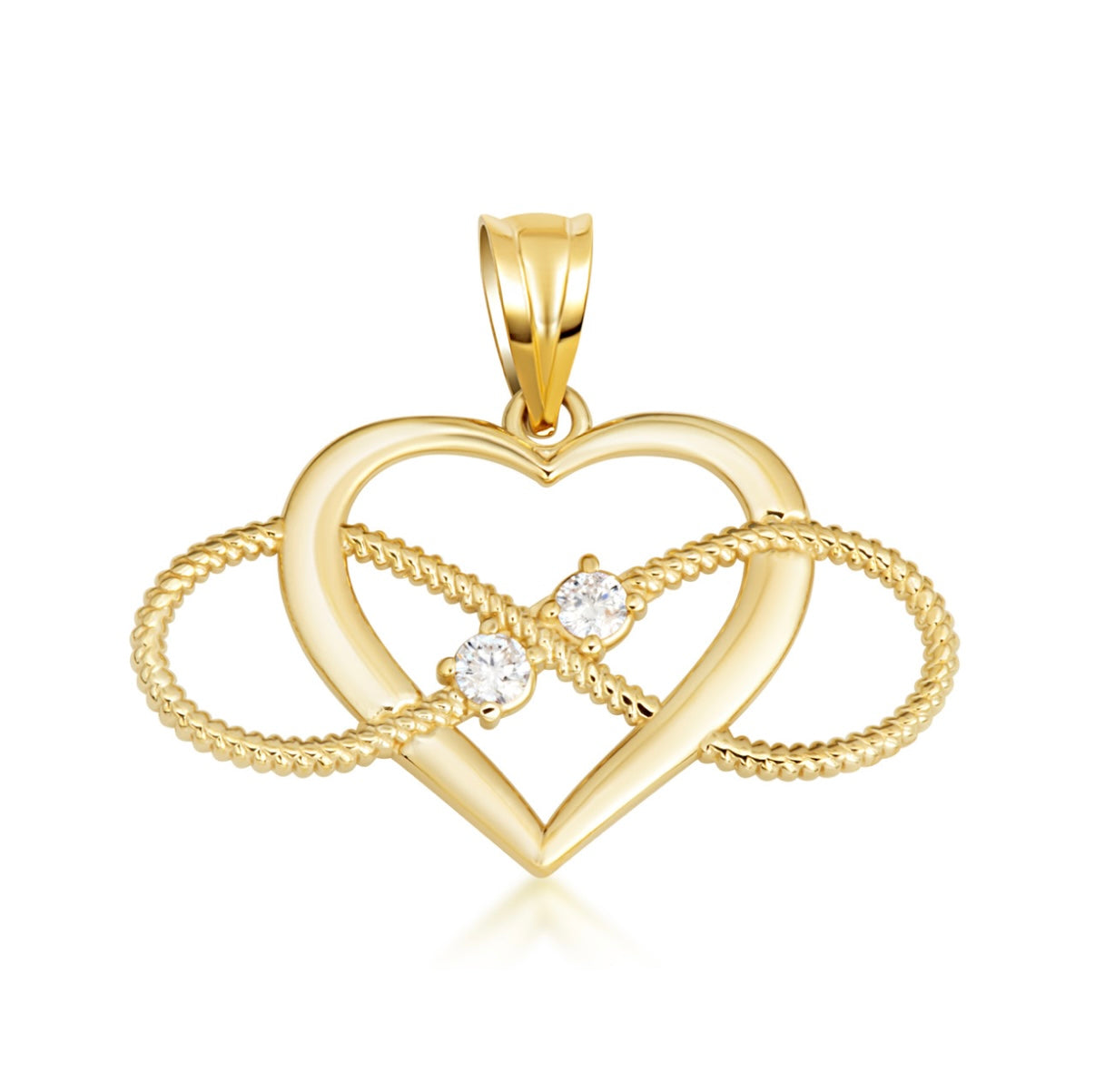 Gold Cubic Zirconia Heart Infinity Rope Pendant Necklace