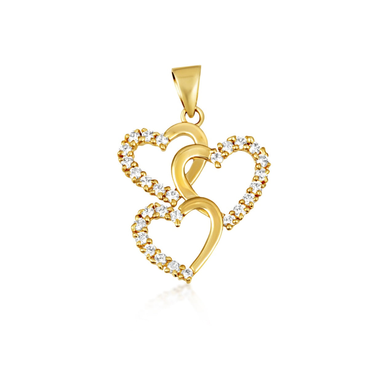 Gold Cubic Zirconia Triple Heart Pendant Necklace
