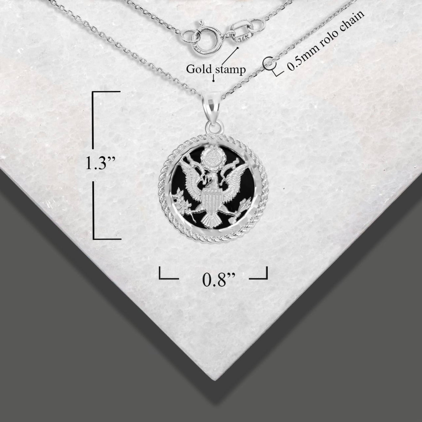 925 Sterling Silver Black Onyx Eagle Rope Medallion Pendant Chain