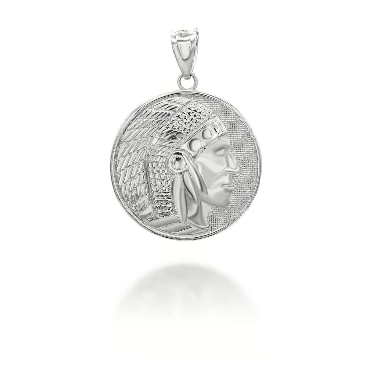 Silver Native American Apache Chief Head Coin Pendant Chain