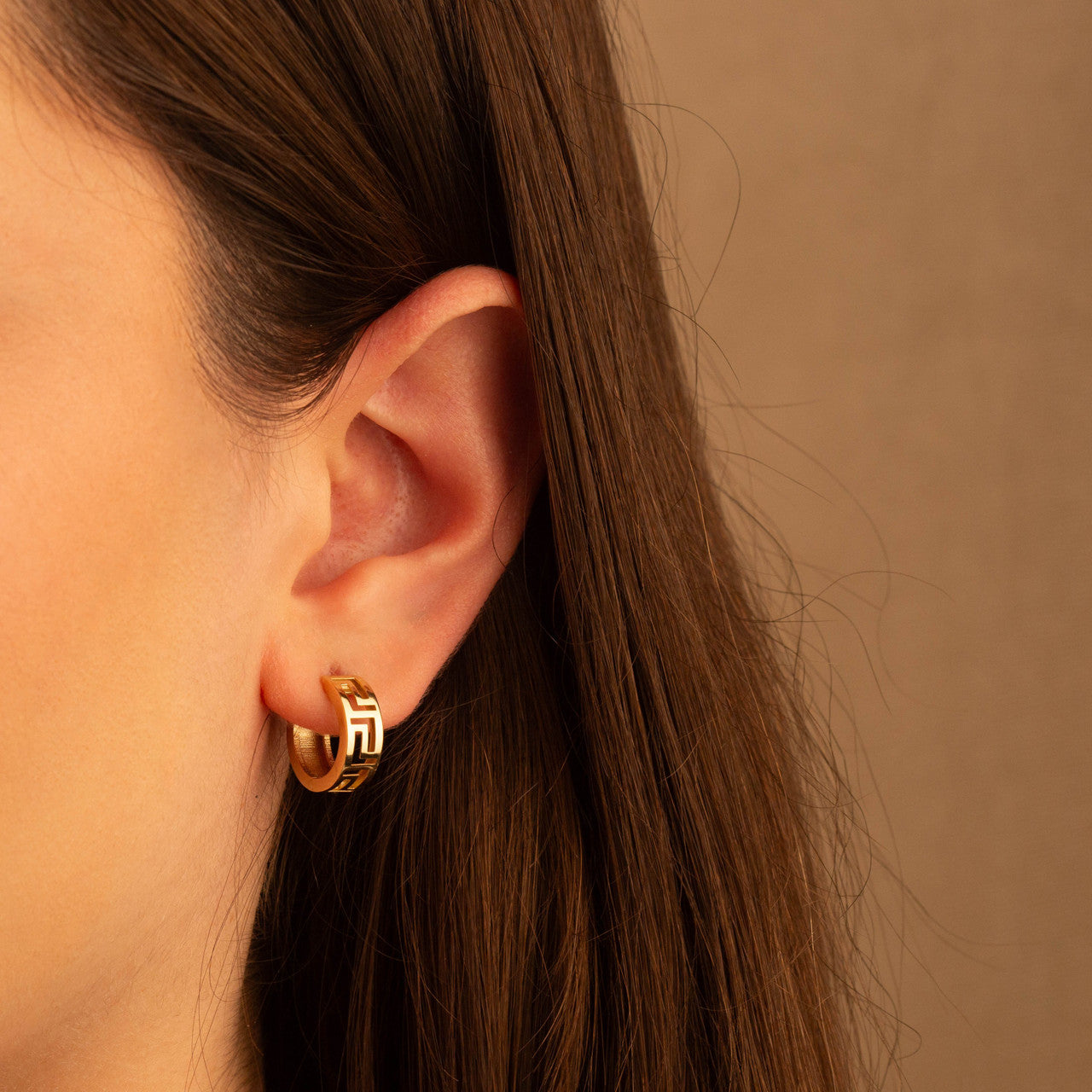 Greek Key Hoop Earrings In 14K Gold