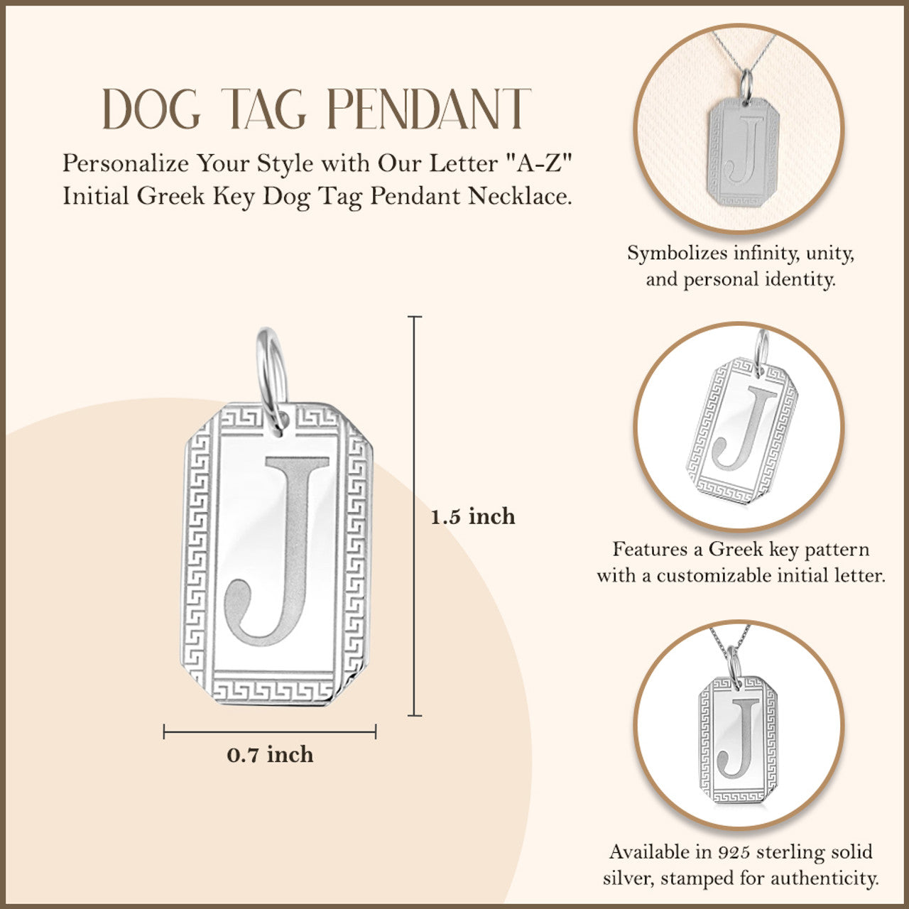 Sterling Silver 925 Initial Dog Tag