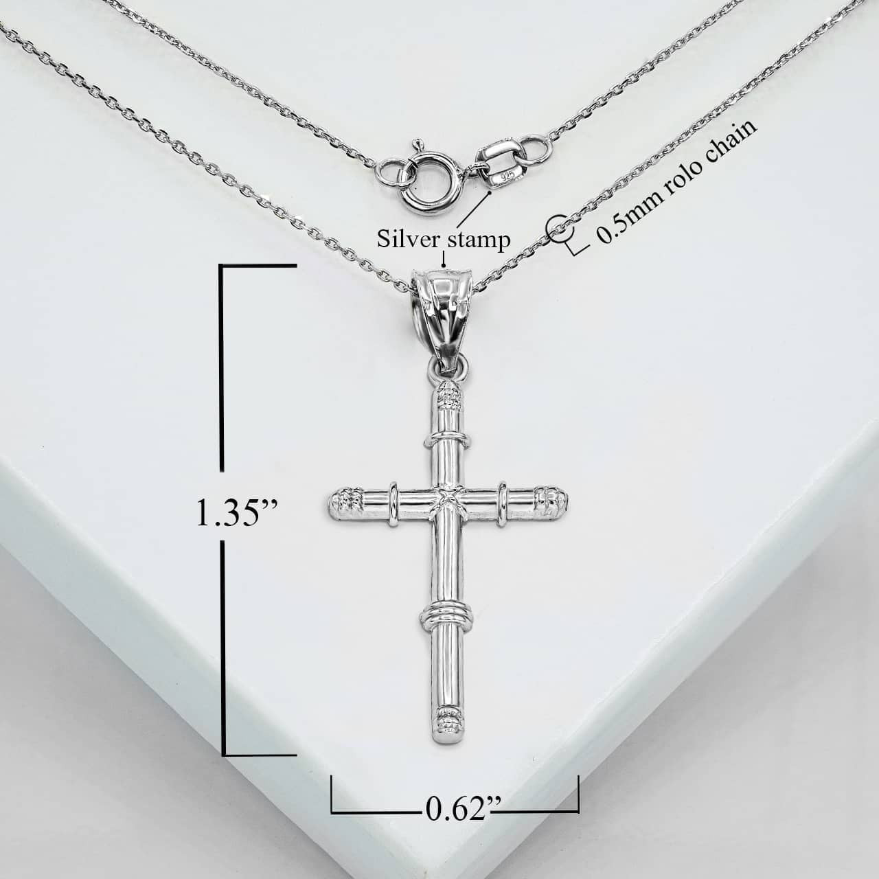 Silver Bamboo Textured Cross Pendant