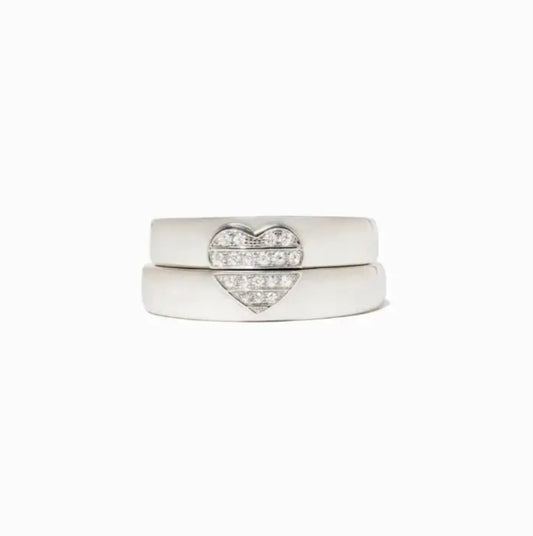 His & Her Heart matching Ring set in 14K White Gold Engagement ring