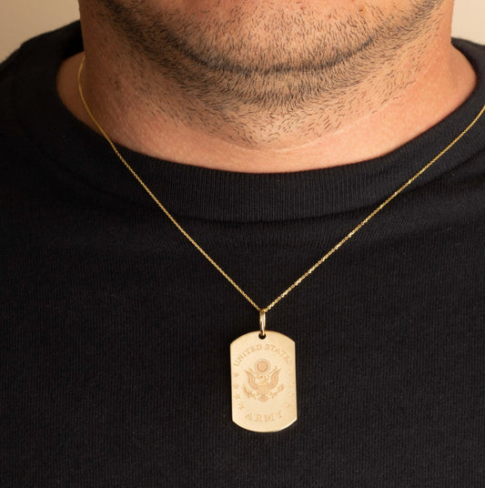 Gold United States Army Eagle Emblem Officially Licensed Dogtag Pendant Chain