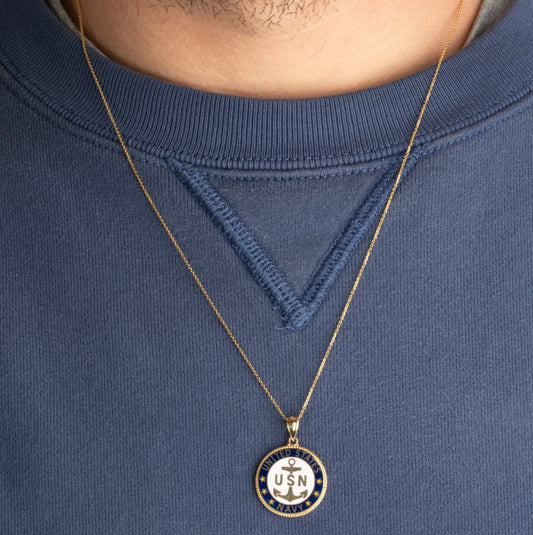 Solid Gold United States Navy Emblem Officially Licensed Medallion Pendant Chain