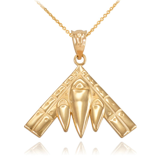 Yellow Gold Military Stealth Aircraft Pendant Chain