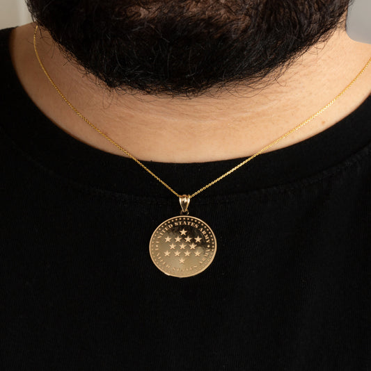Gold US Army Historical Stars Engravable Pendant Chain
