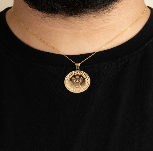 Gold US Army Debossed Coin Pendant Chain