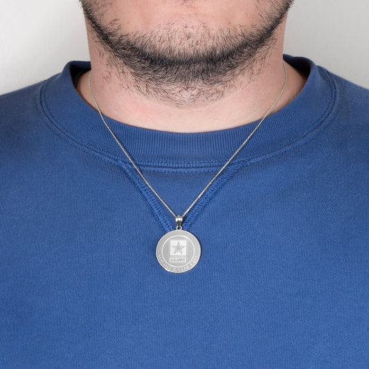 925 Sterling Silver United States Army Badge Medallion Engravable Pendant Chain