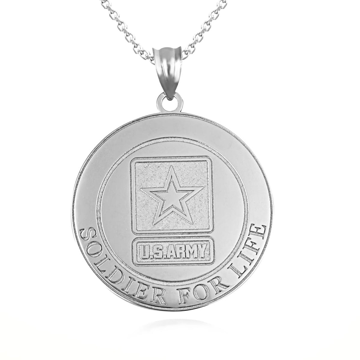 925 Sterling Silver United States Army Badge Medallion Engravable Pendant Chain