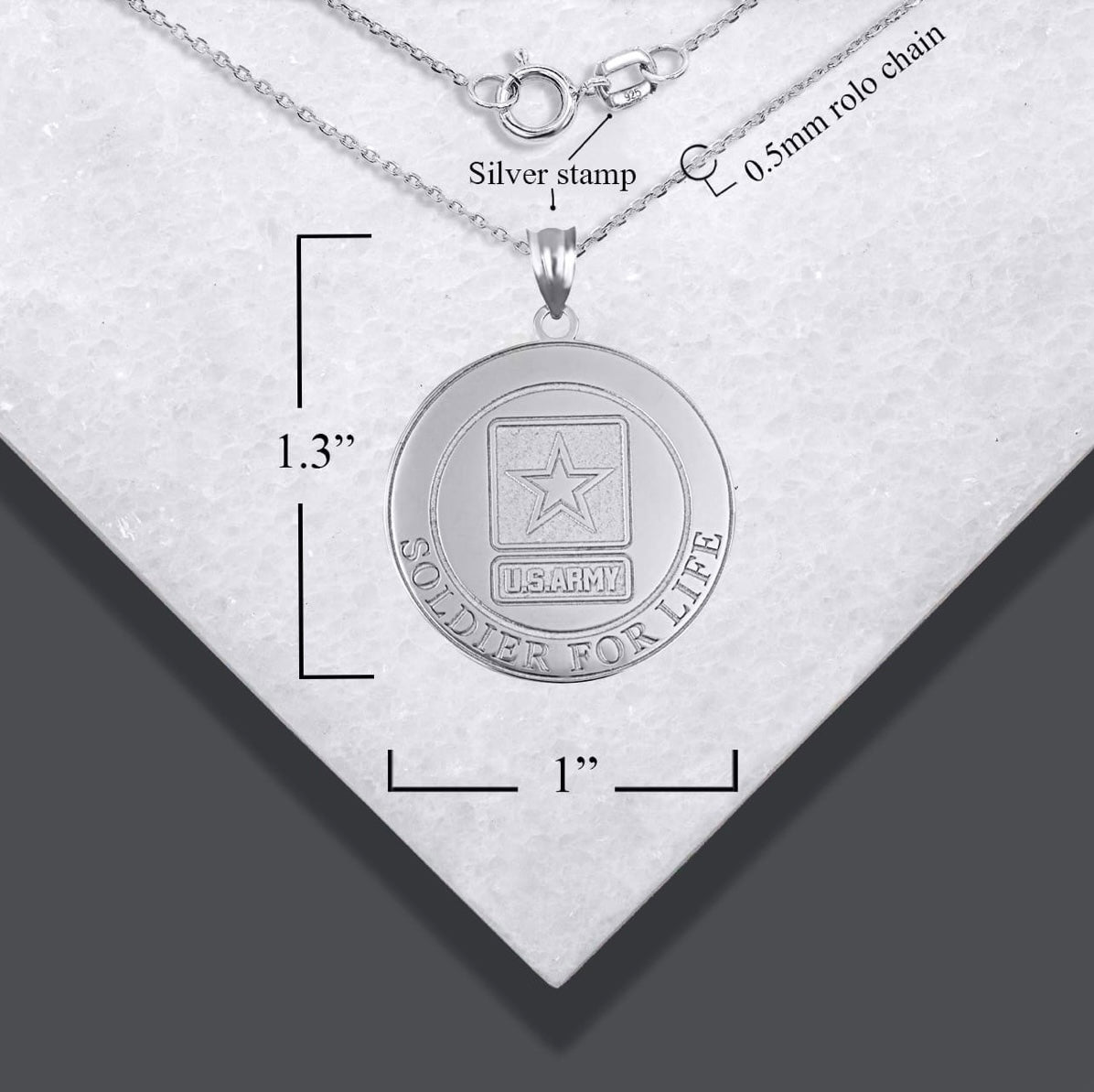 925 Sterling Silver United States Army Badge Medallion Engravable Pendant Chain