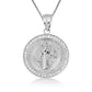 Two-Tone Gold Saint Benedict Cubic Zirconia Halo Medallion Pendant Chain