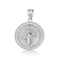 Two-Tone Gold Saint Benedict Cubic Zirconia Halo Medallion Pendant Chain