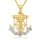 Two-Tone Gold Studded Mariner Cross Crucifix Anchor Jesus Christ Pendant Chain