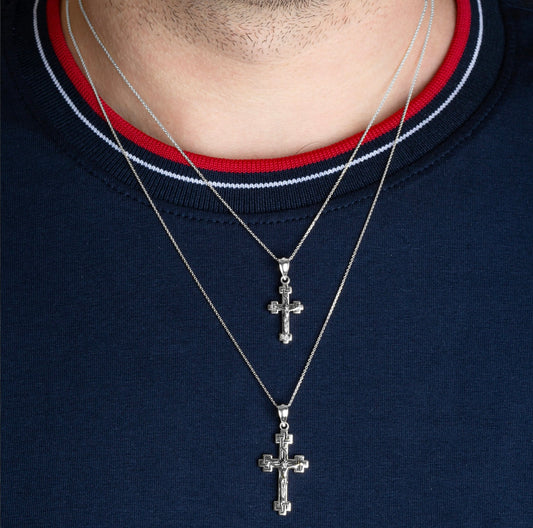925 Sterling Silver Cross Crucifix Jesus Christ Enamel Pendant Chain